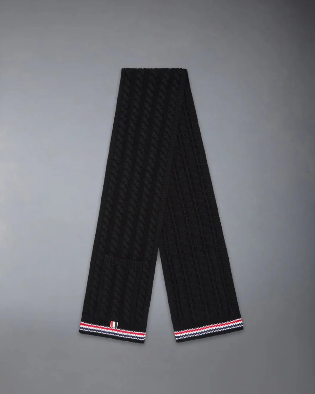 Cashmere Baby Cable Stitch RWB Stripe Pocket Scarf - Image 2
