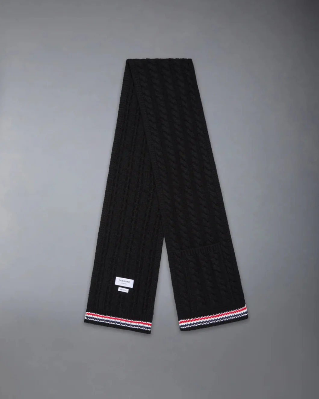 Cashmere Baby Cable Stitch RWB Stripe Pocket Scarf - Image 3