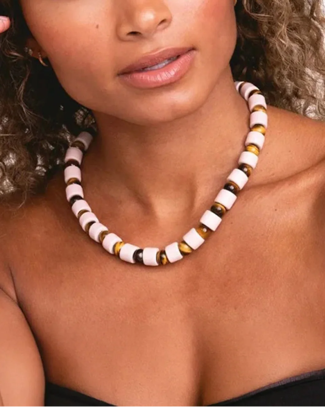 Blush & Tigers Eyes Sundry Bead One Necklace - Image 3