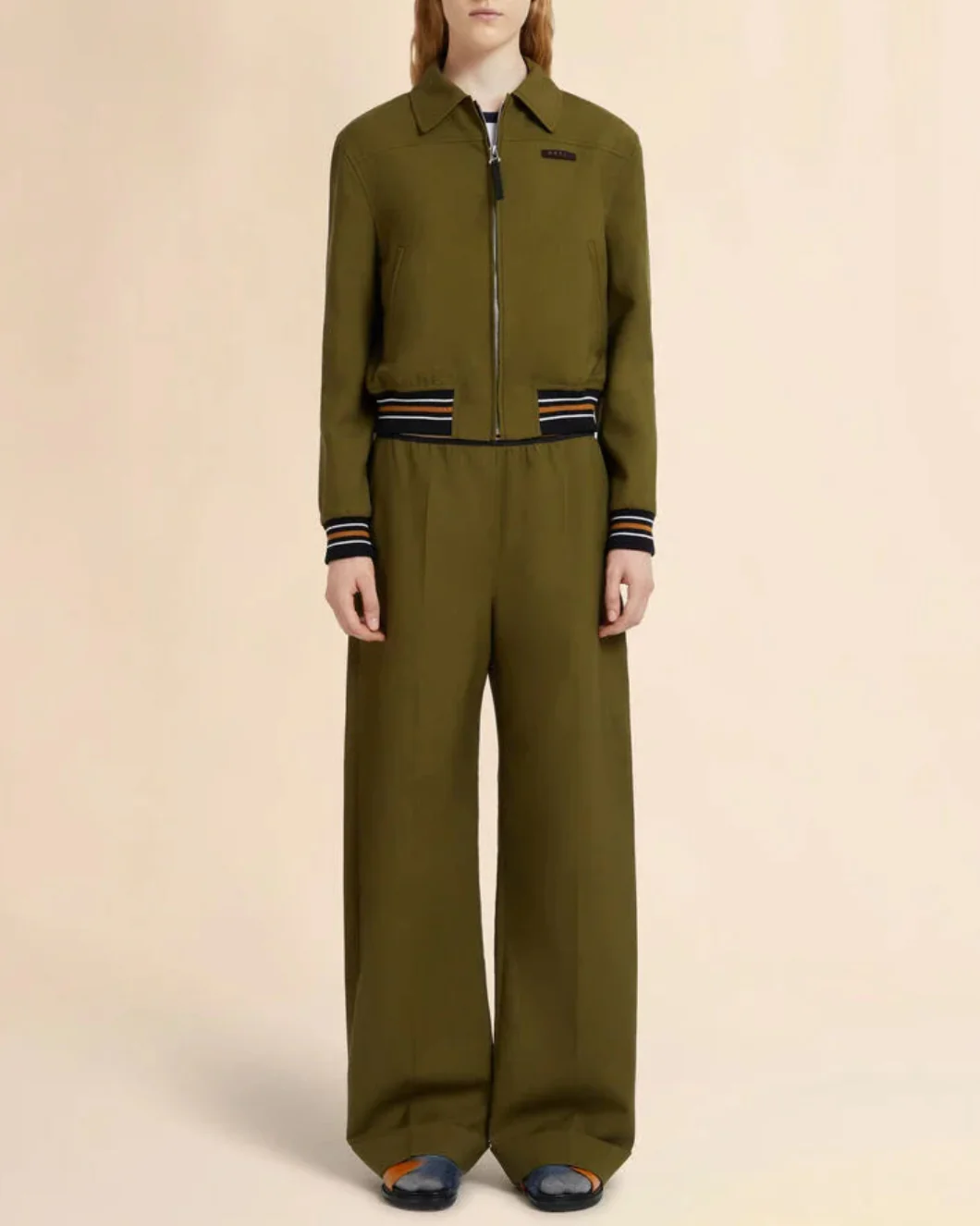 Green Tropical Wool Bomber Jacket - Image 2
