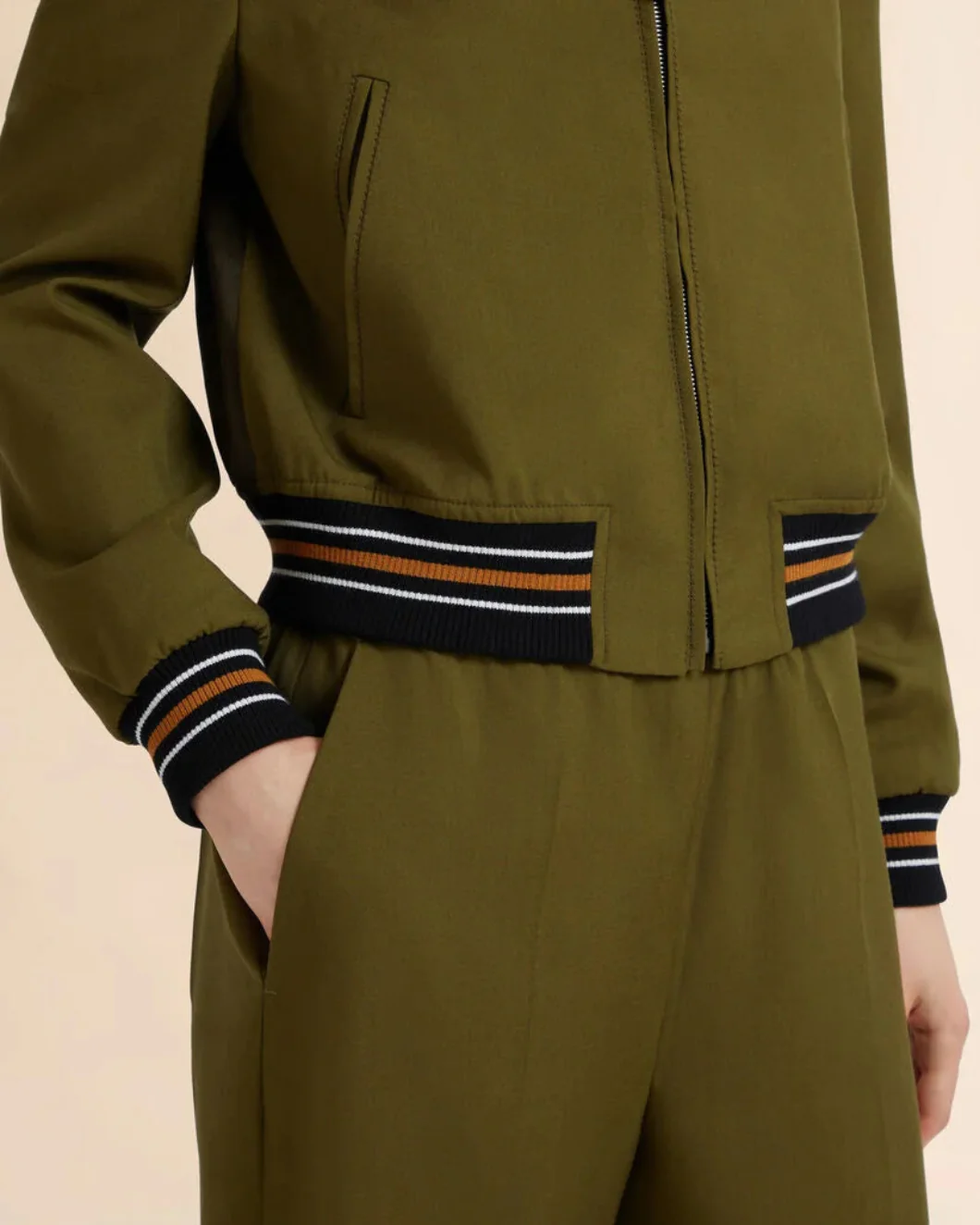 Green Tropical Wool Bomber Jacket - Image 6
