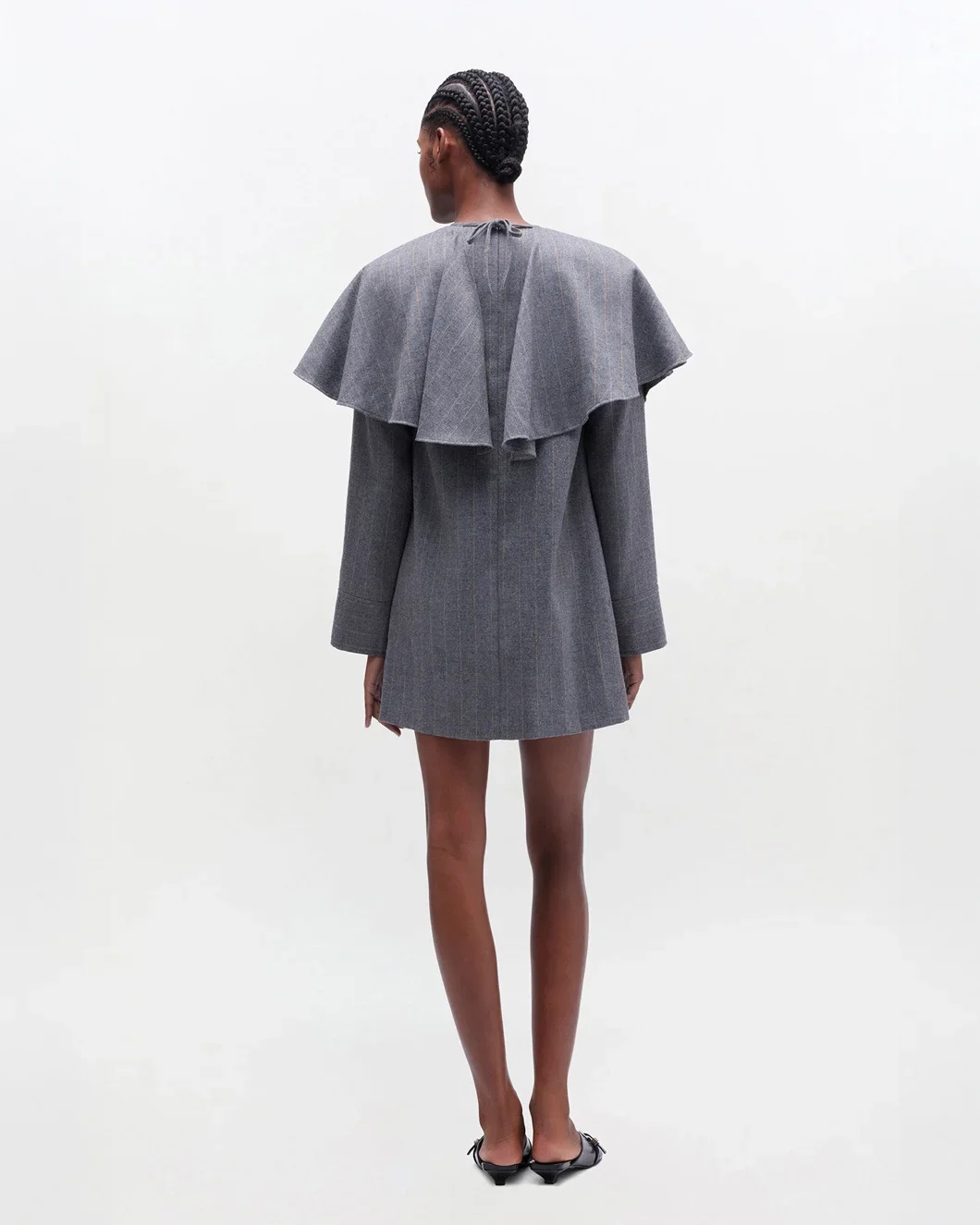 Grey Stripe Circle Collar Dress - Image 3