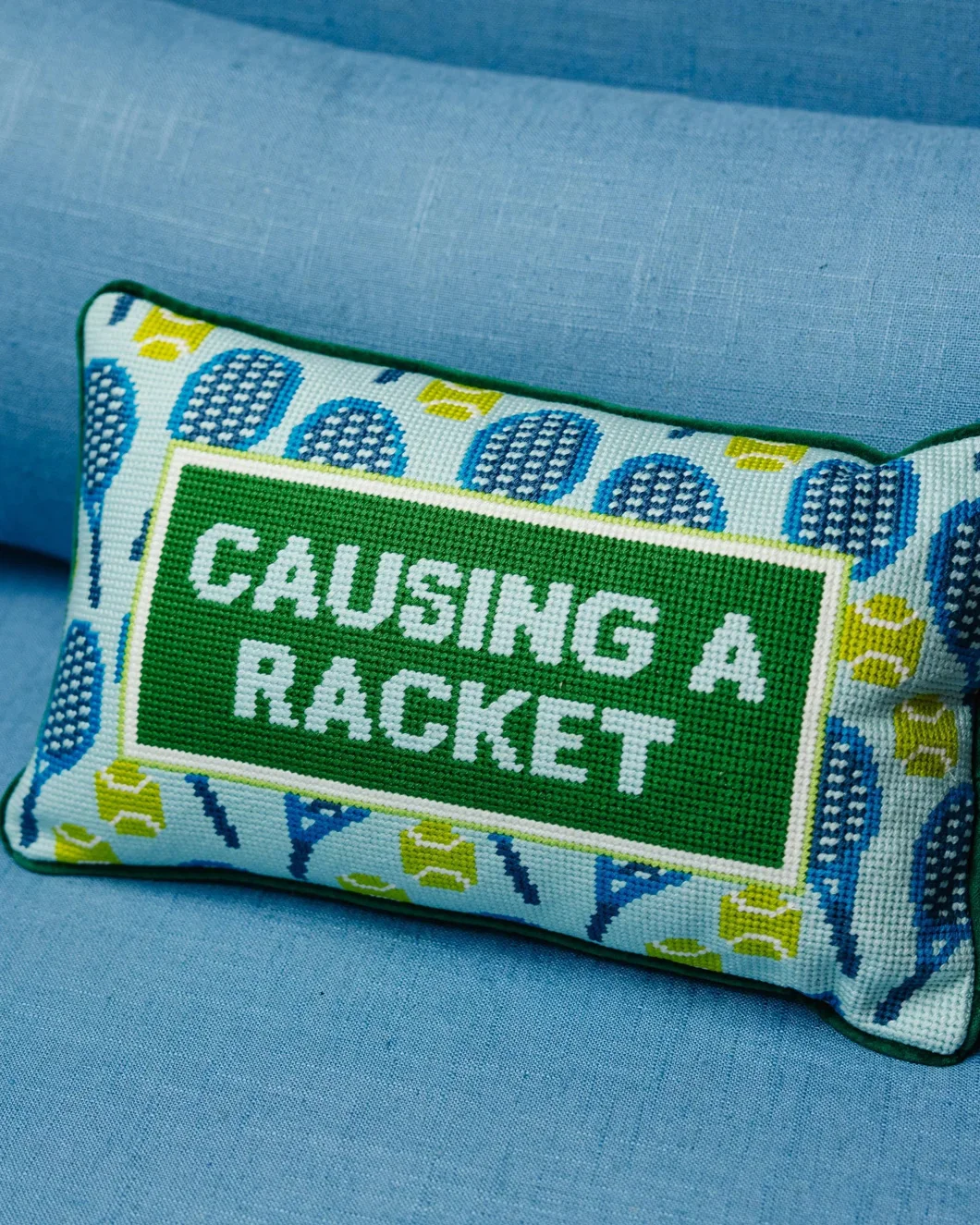Causing a Racket Needlepoint Pillow - Image 3