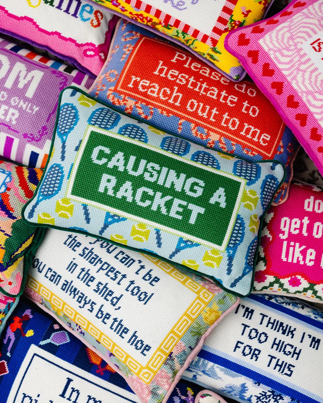 Causing a Racket Needlepoint Pillow - Image 4