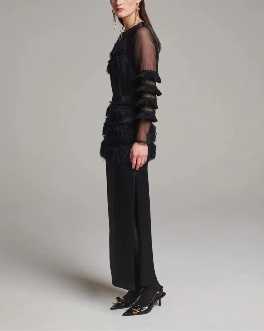 Combined Fringe Satin Dress - Image 3