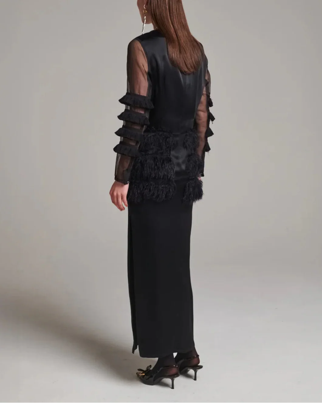 Combined Fringe Satin Dress - Image 4