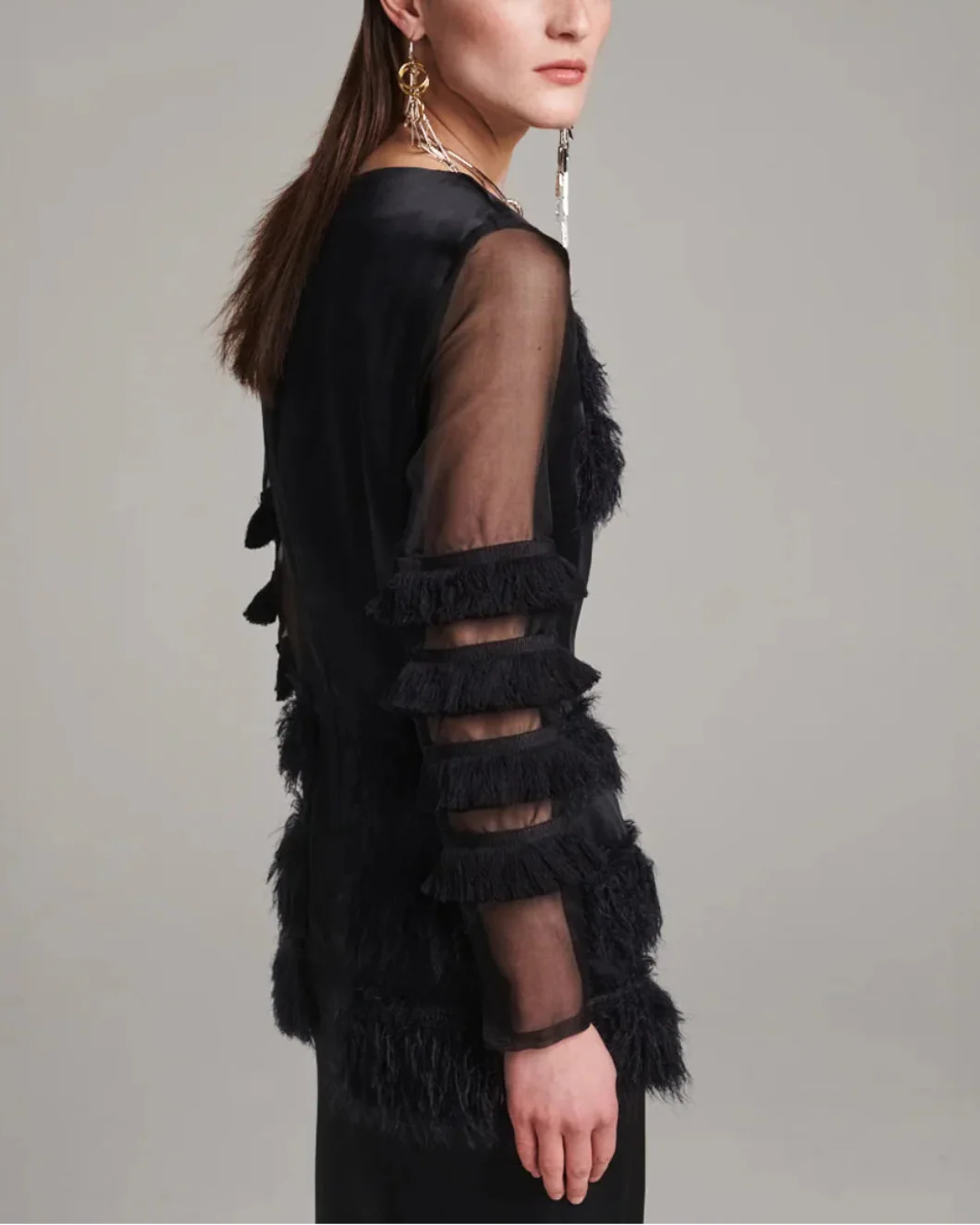Combined Fringe Satin Dress - Image 6