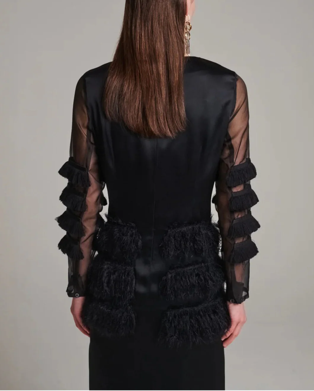 Combined Fringe Satin Dress - Image 7