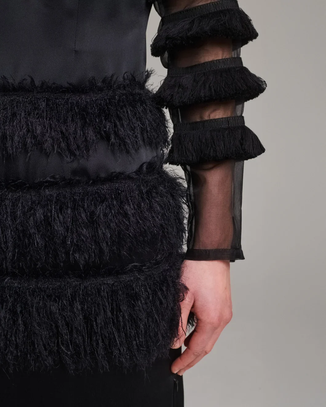 Combined Fringe Satin Dress - Image 8