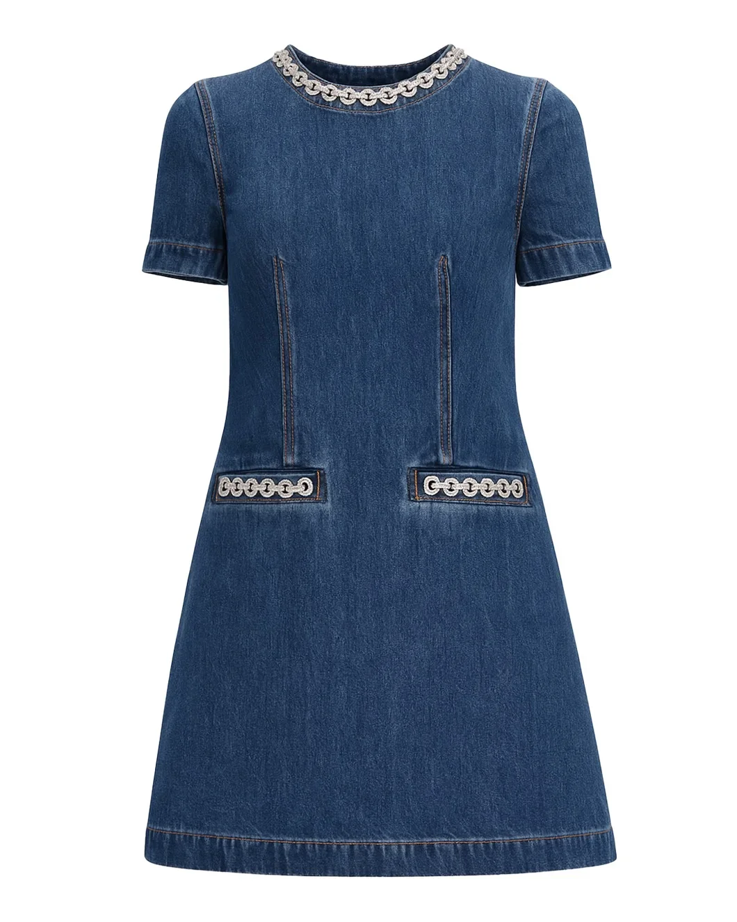 Denim Crystal Trim Mini Dress