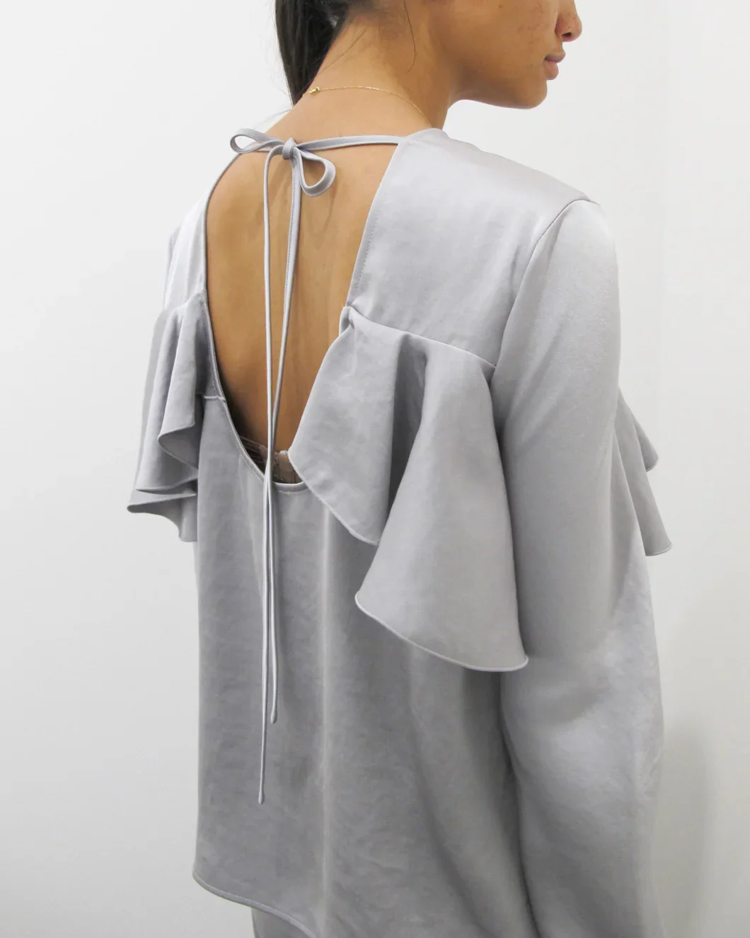 Double Viscose Satin Long Sleeve Ruffle Top - Image 4