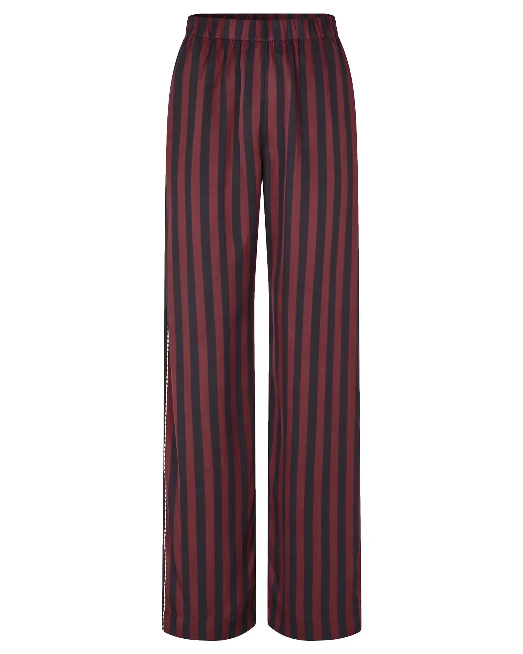 Elasticated Long Pants Navy and Burgundy Wallpaper Stripes