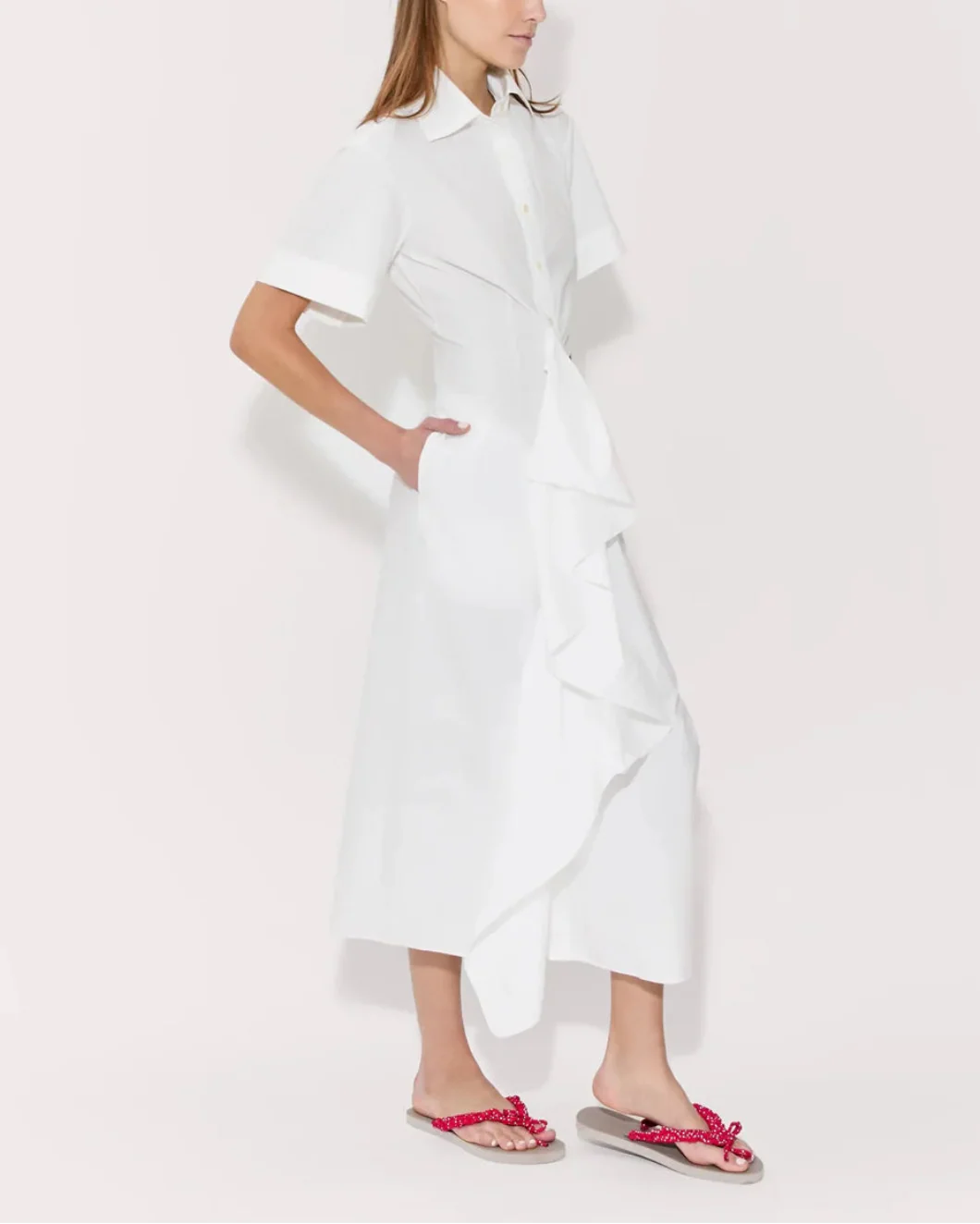 Gathered Ruffle Shirt Dress - Image 3
