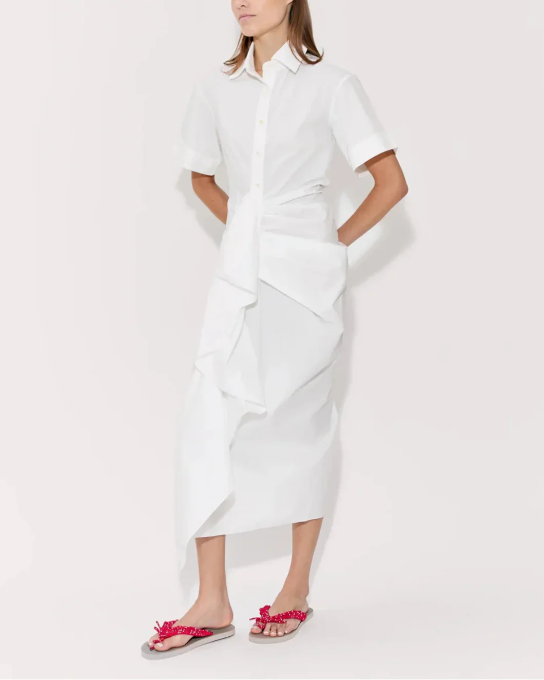 Gathered Ruffle Shirt Dress - Image 5