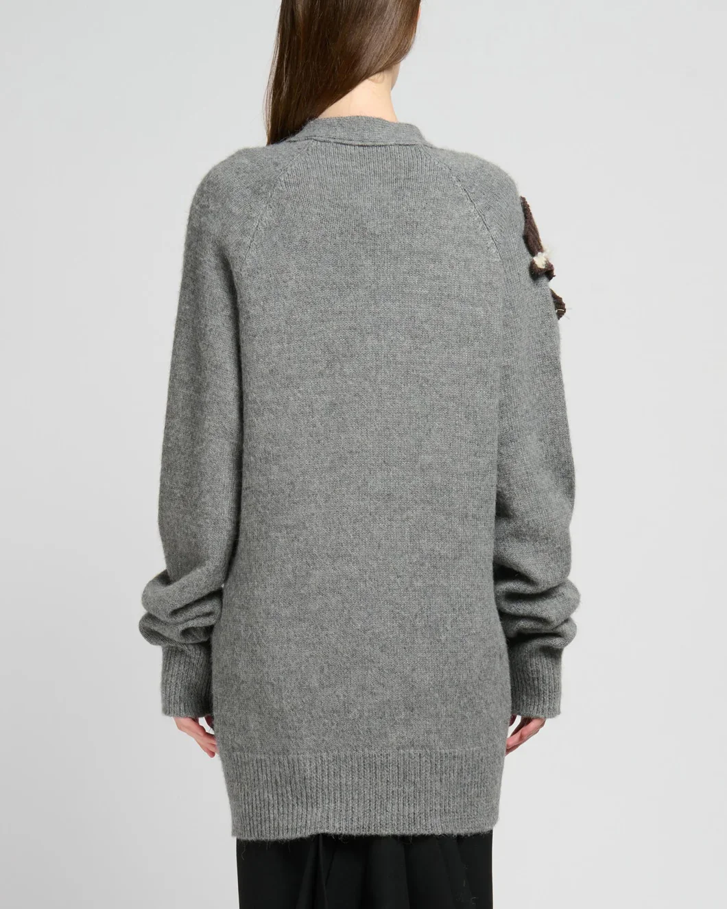 Gray Alpaca Wool Cardigan with Flower Patch - Image 8