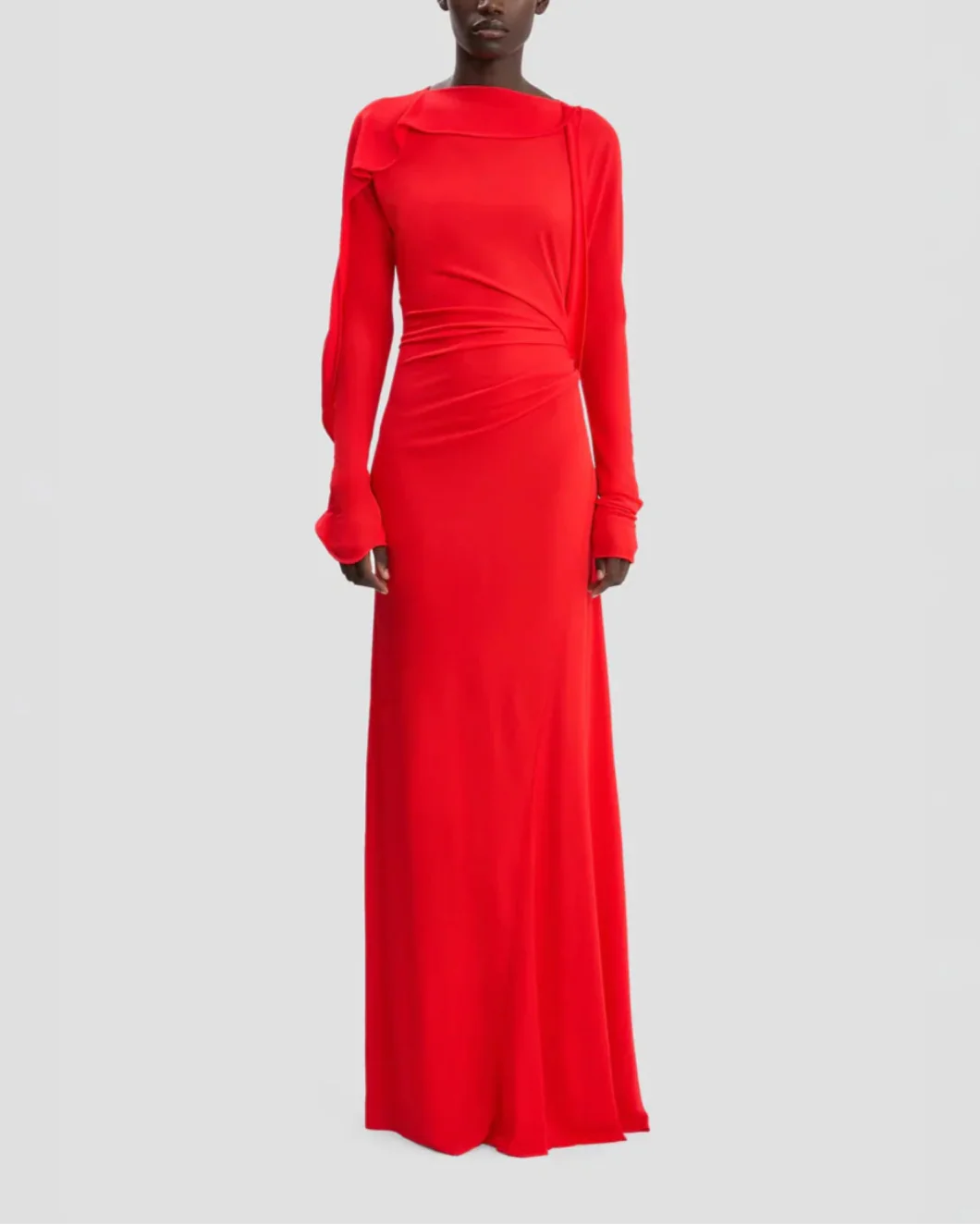 Draped Jersey Gown In Cayenne - Image 2