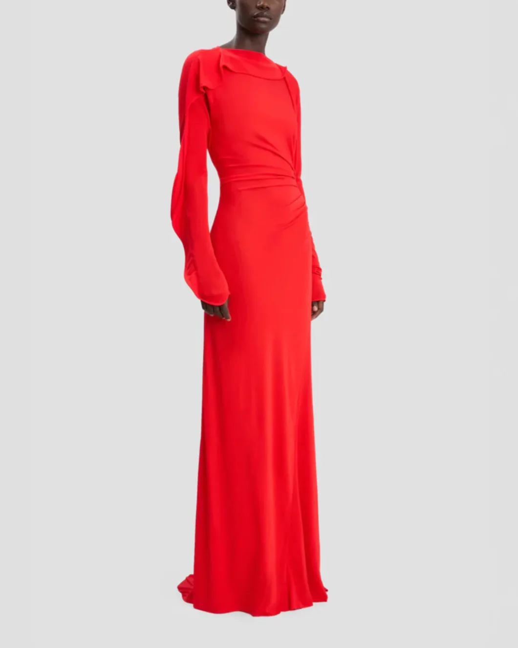 Draped Jersey Gown In Cayenne - Image 3