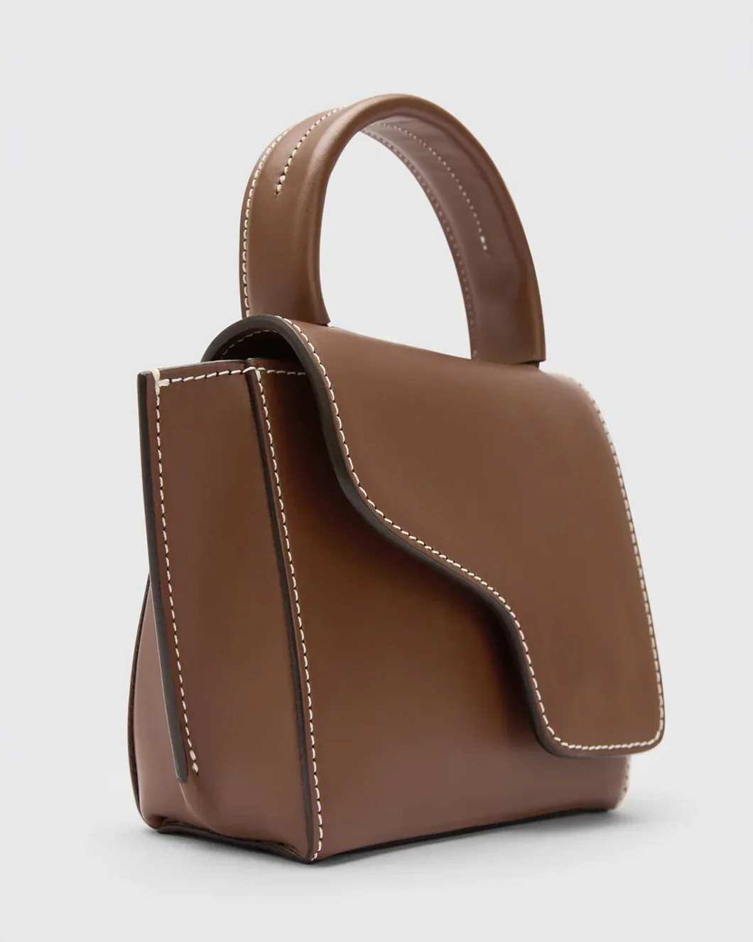 Montalcino Canella/Contrast Stitch Leather Mini Handbag - Image 2