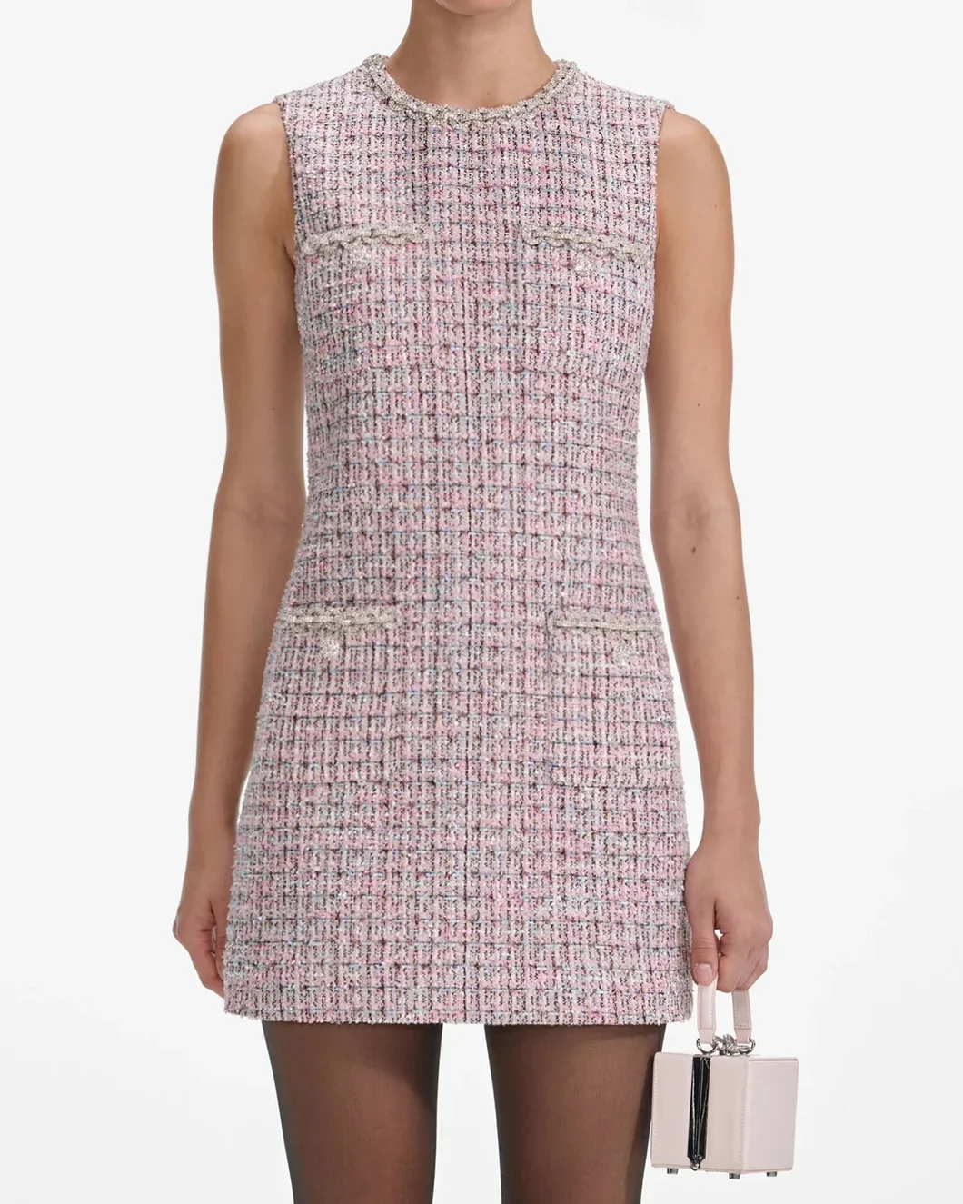 Pink Boucle Sleeveless Mini Dress - Image 5