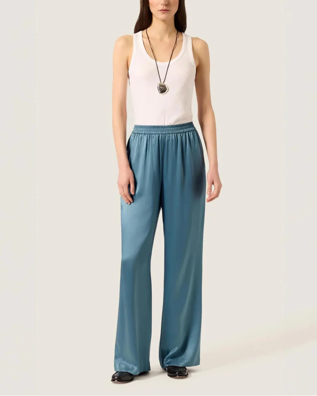 Pull-Up Pant in Silk Charmeuse with Piping Detail - Image 2