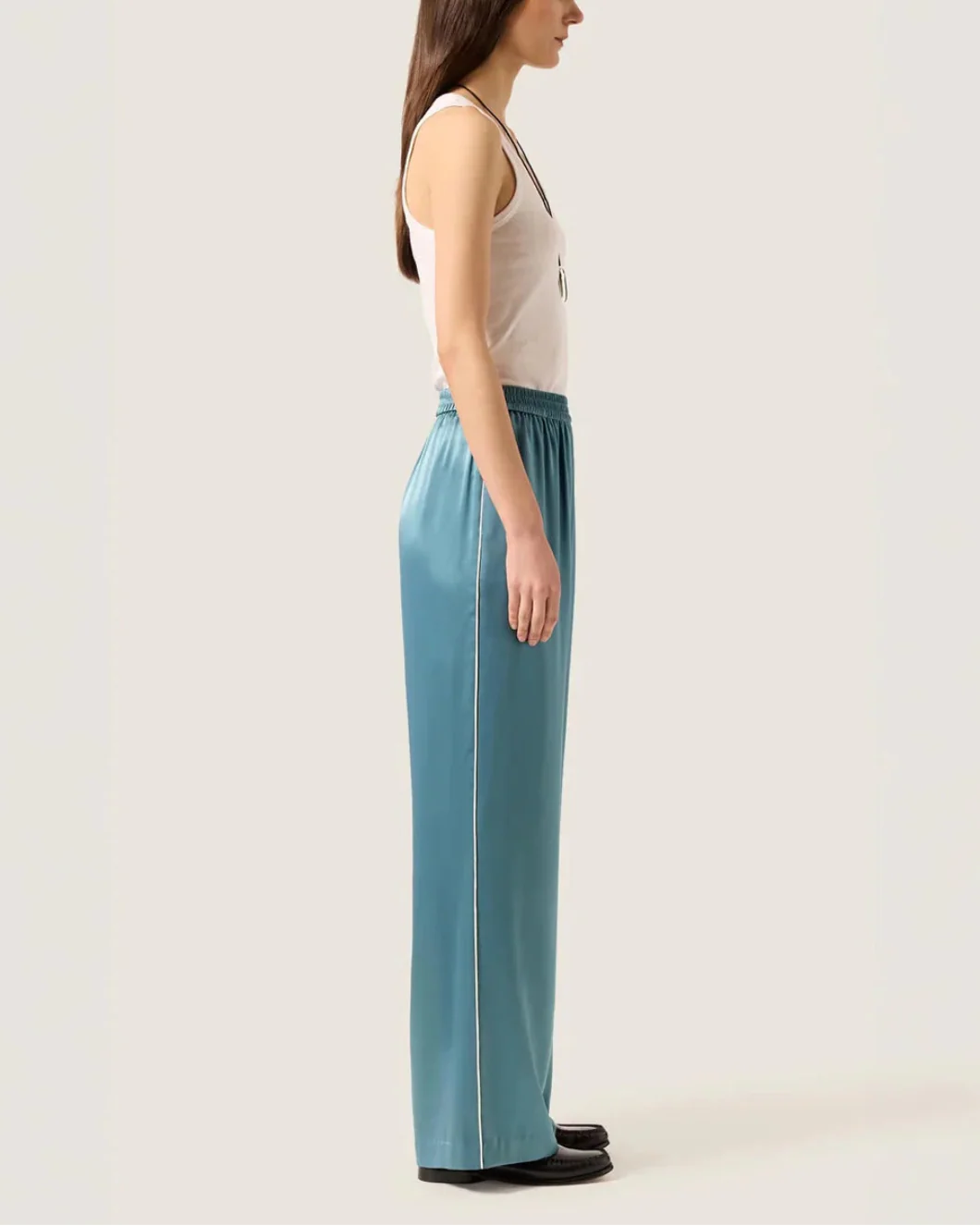 Pull-Up Pant in Silk Charmeuse with Piping Detail - Image 3