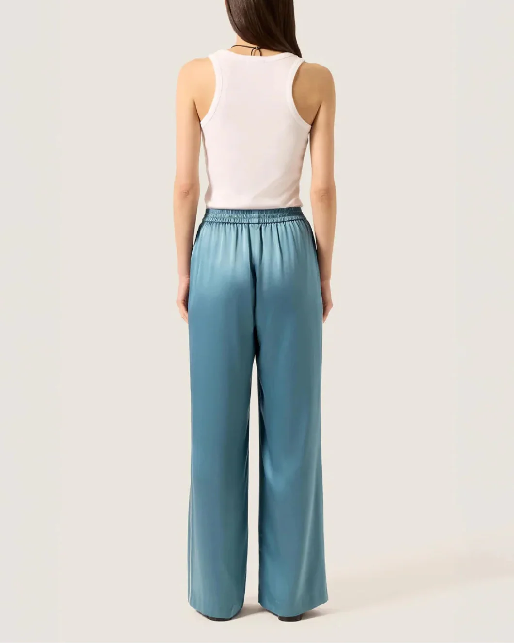 Pull-Up Pant in Silk Charmeuse with Piping Detail - Image 4