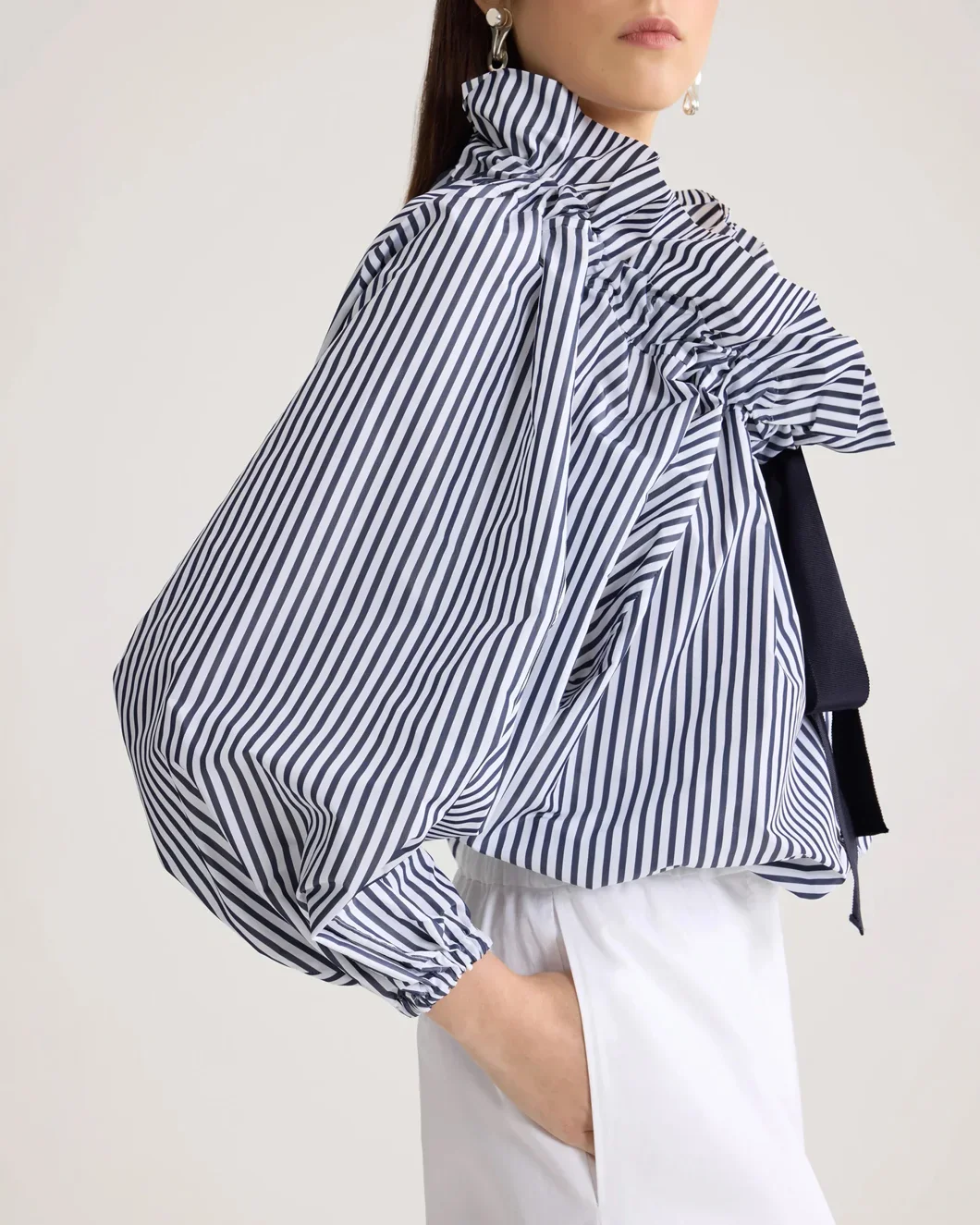 Recycled Faille Long Sleeve Crop Top - Image 3