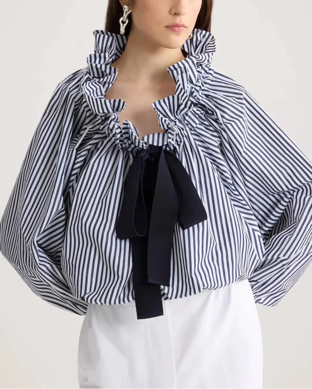 Recycled Faille Long Sleeve Crop Top - Image 5