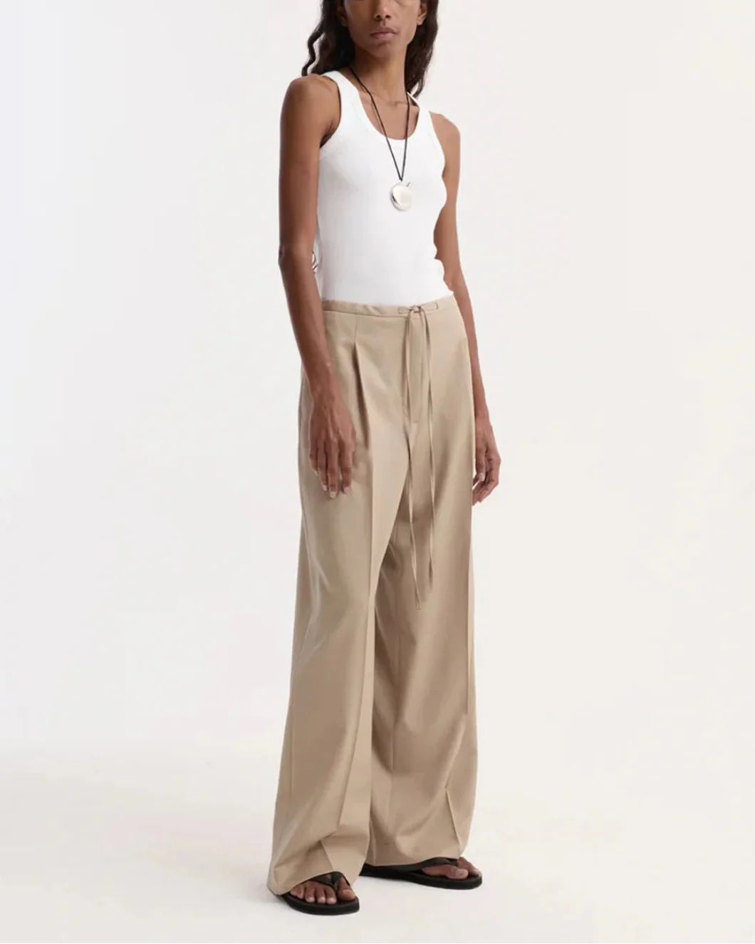 Relaxed Drawstring Trousers Beige - Image 2