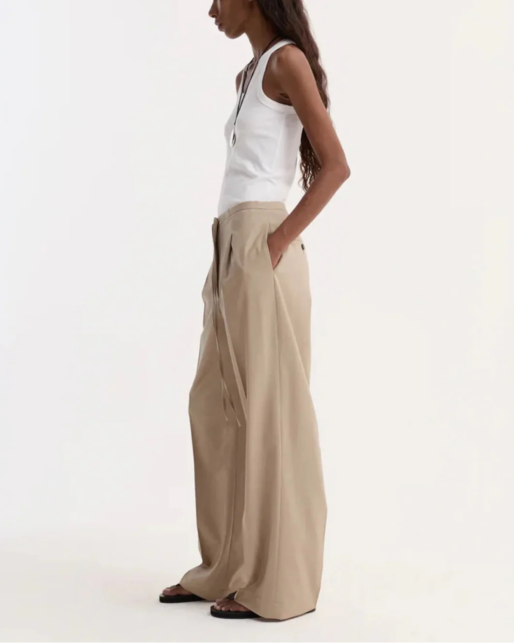 Relaxed Drawstring Trousers Beige - Image 3