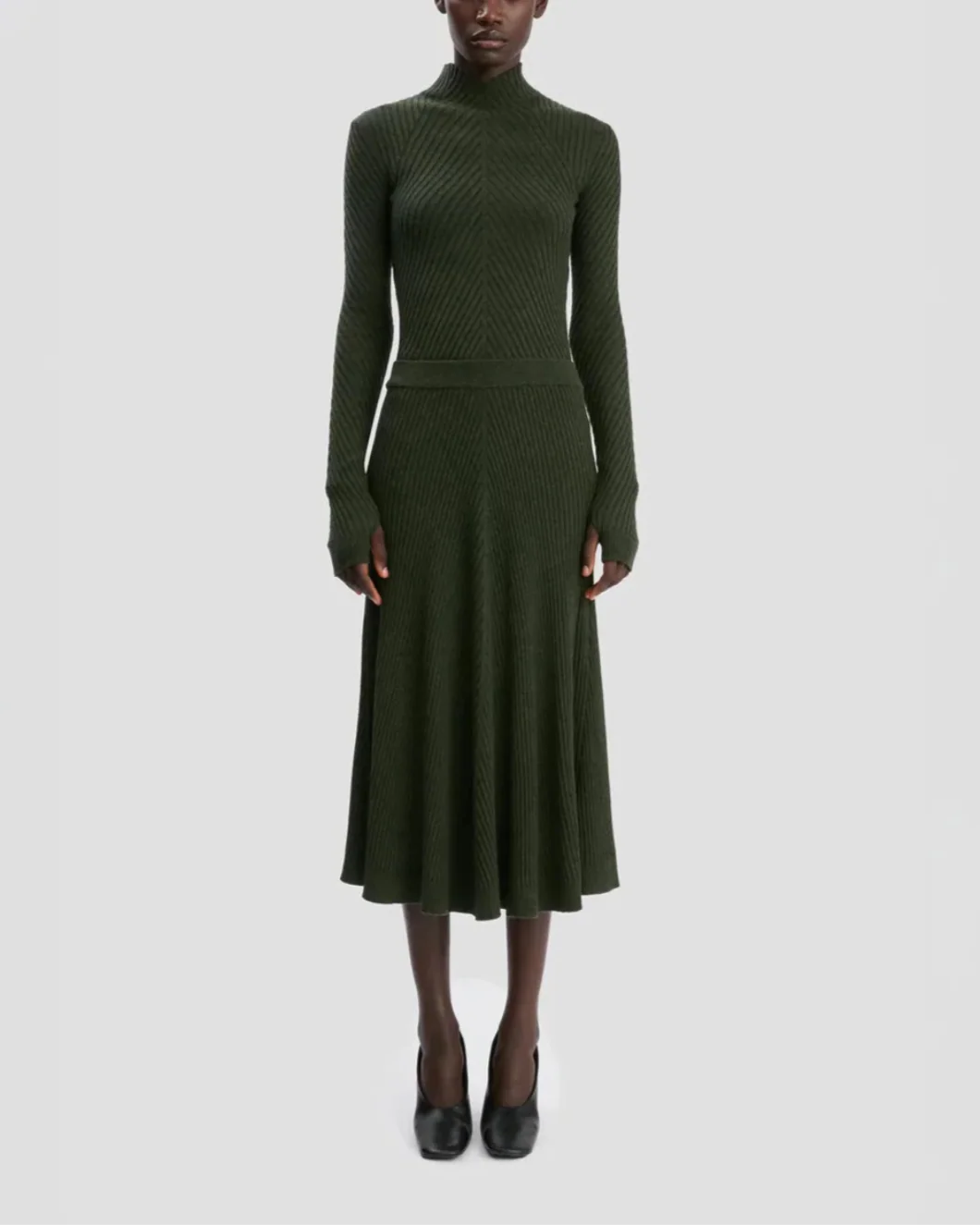 Ribbed Midi Knit Skirt In Oregano - Image 2