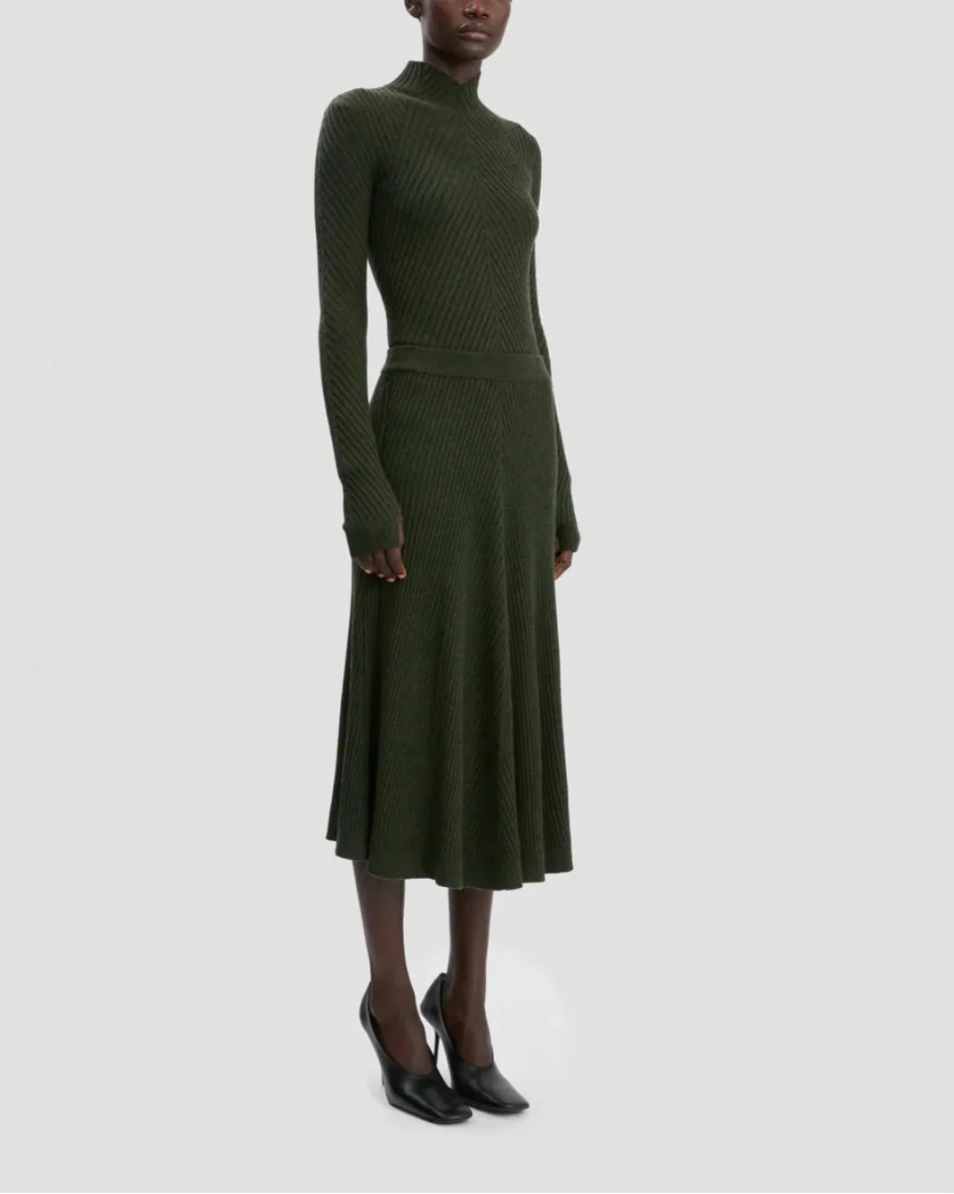 Ribbed Midi Knit Skirt In Oregano - Image 3