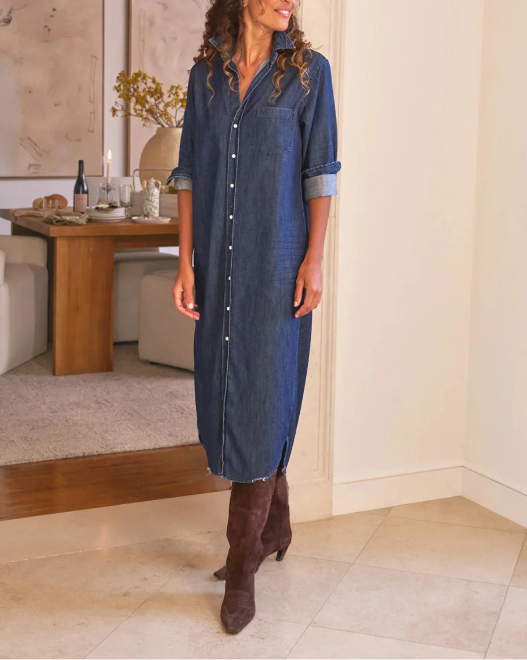 Rory Maxi Shirtdress Vintage Dark Wash - Image 3