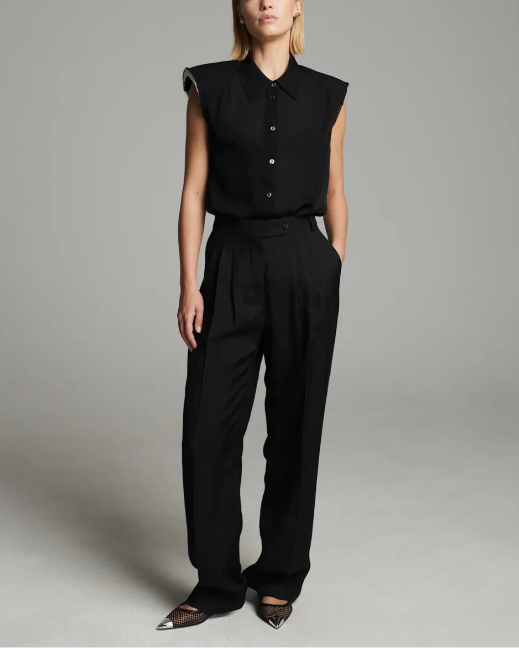 Shouldered Silk Shirt Black - Image 2