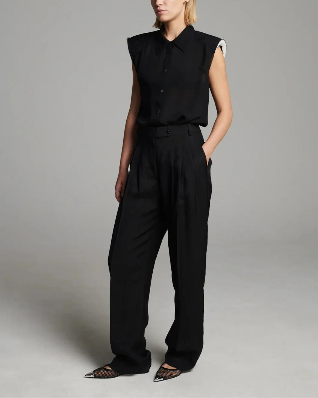 Shouldered Silk Shirt Black - Image 3