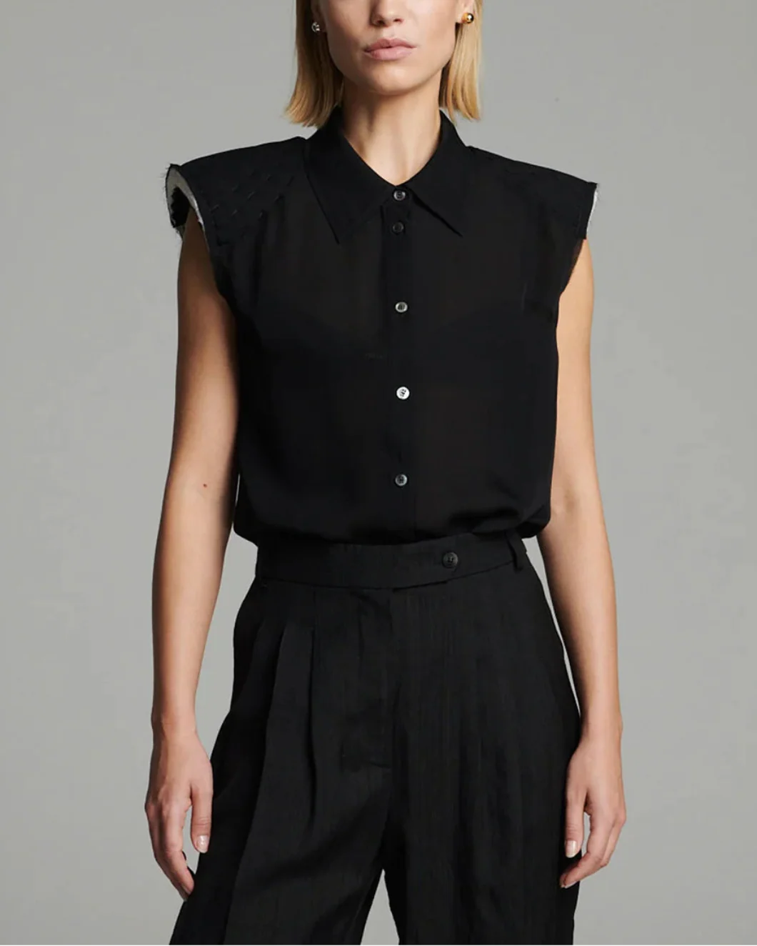 Shouldered Silk Shirt Black - Image 5
