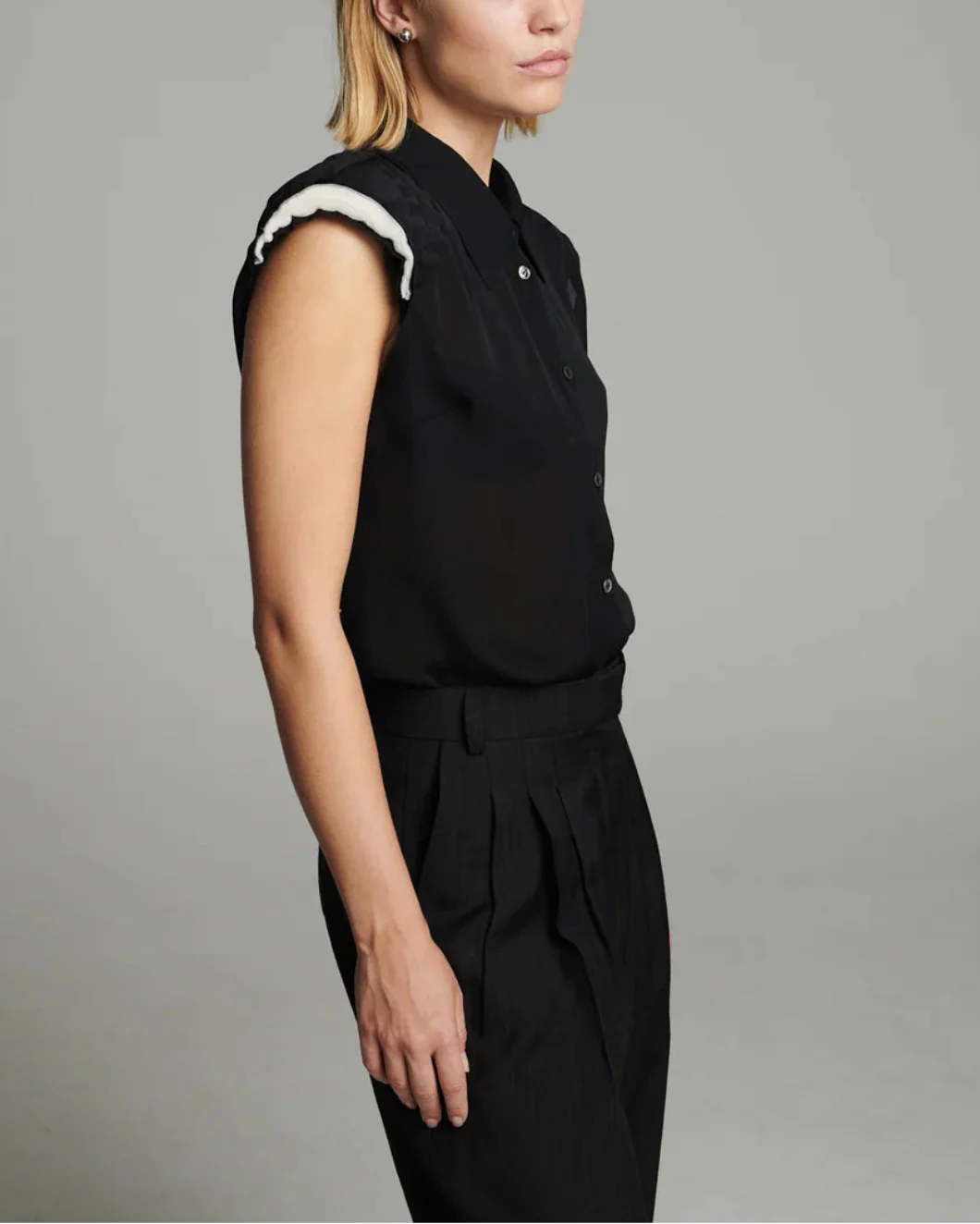 Shouldered Silk Shirt Black - Image 6
