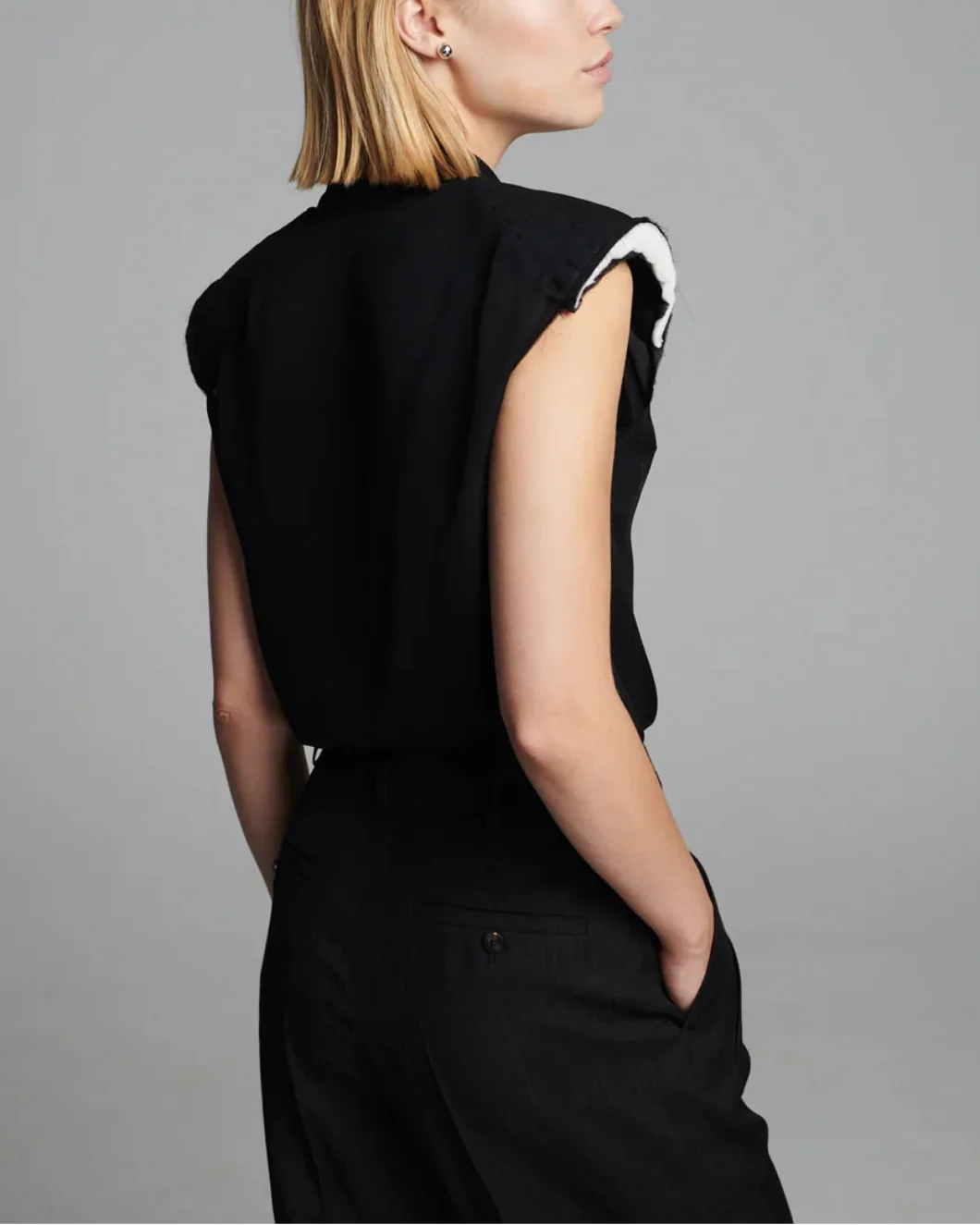 Shouldered Silk Shirt Black - Image 7