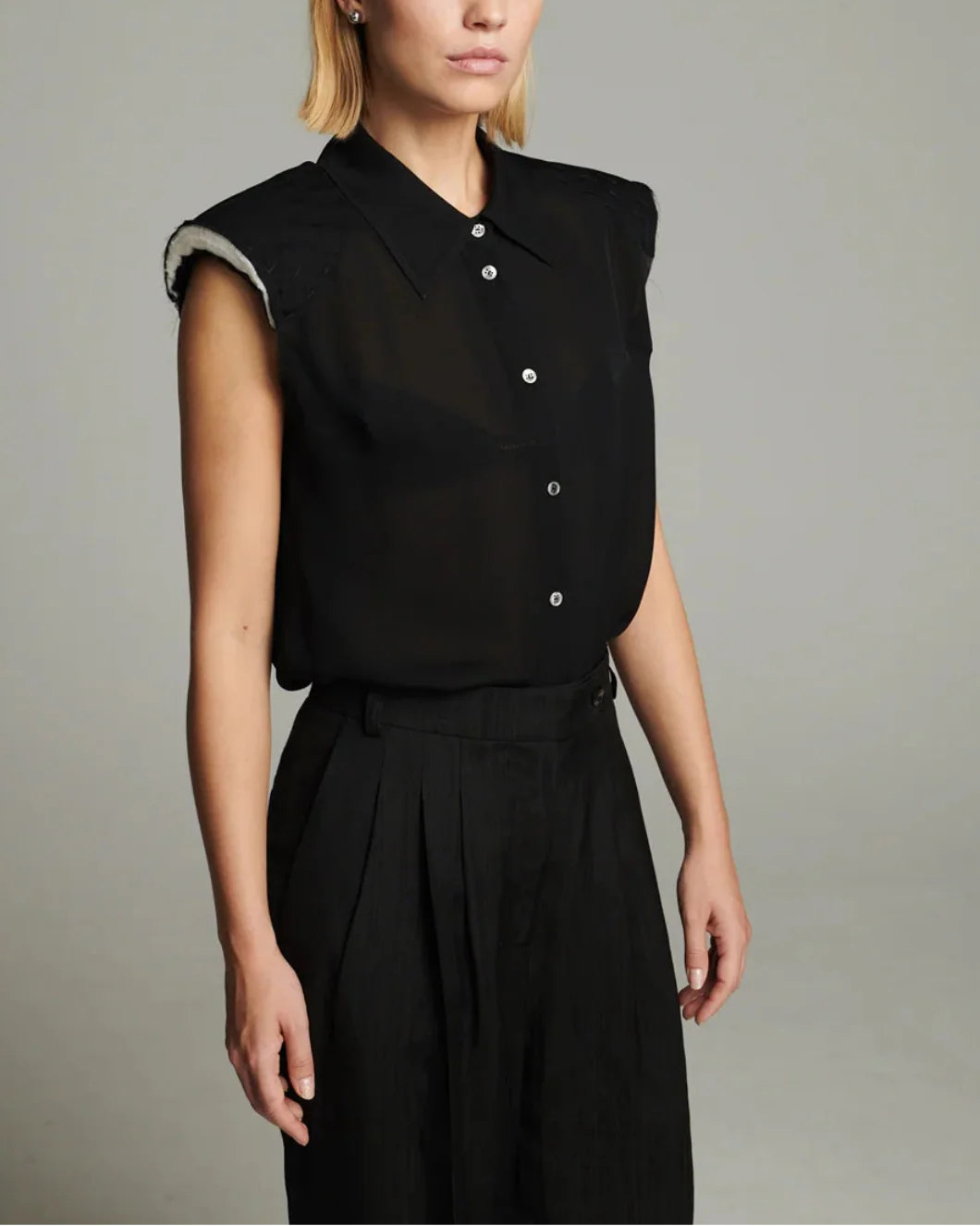 Shouldered Silk Shirt Black - Image 9