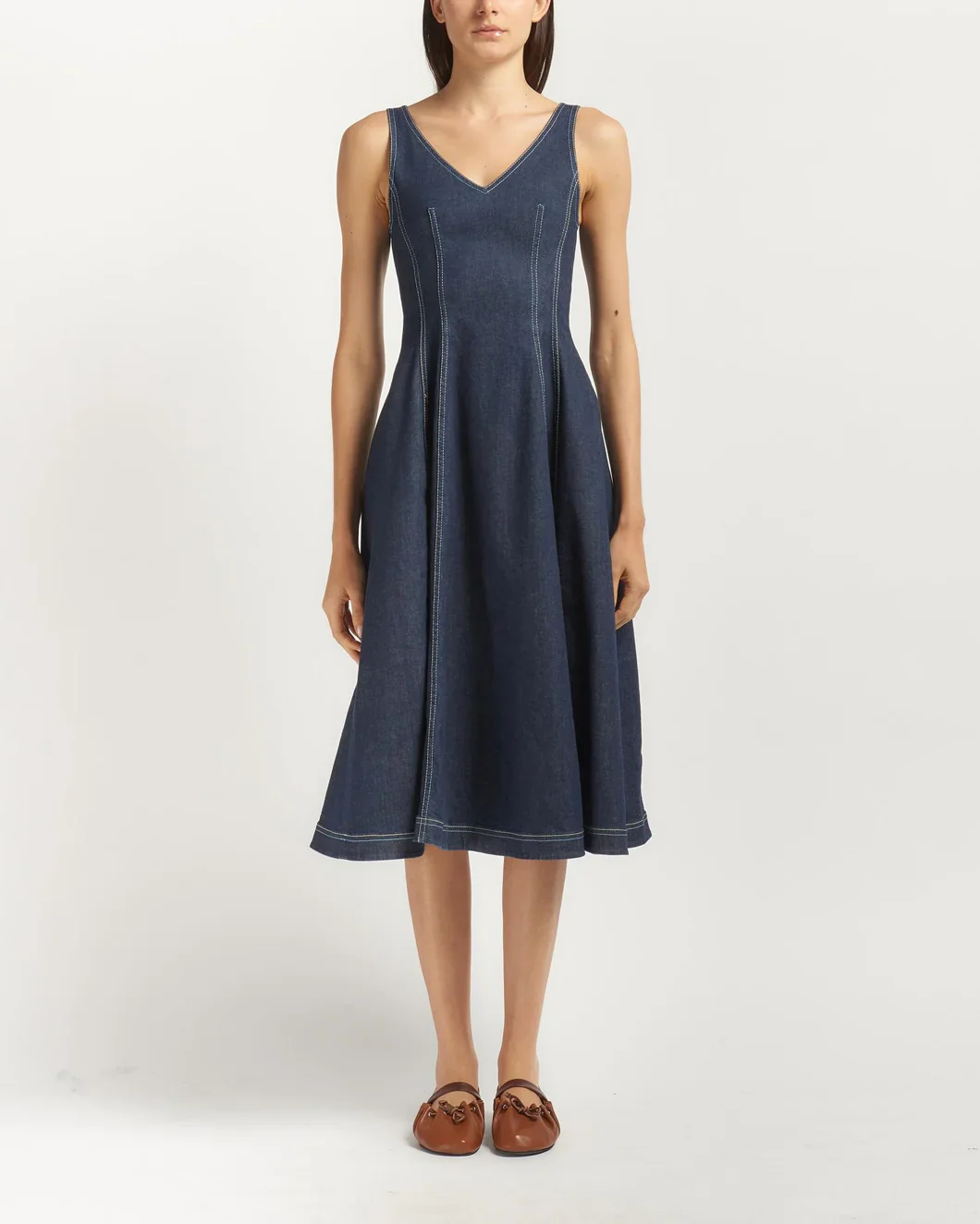 Stretch Denim Midi Balloon Dress - Image 2