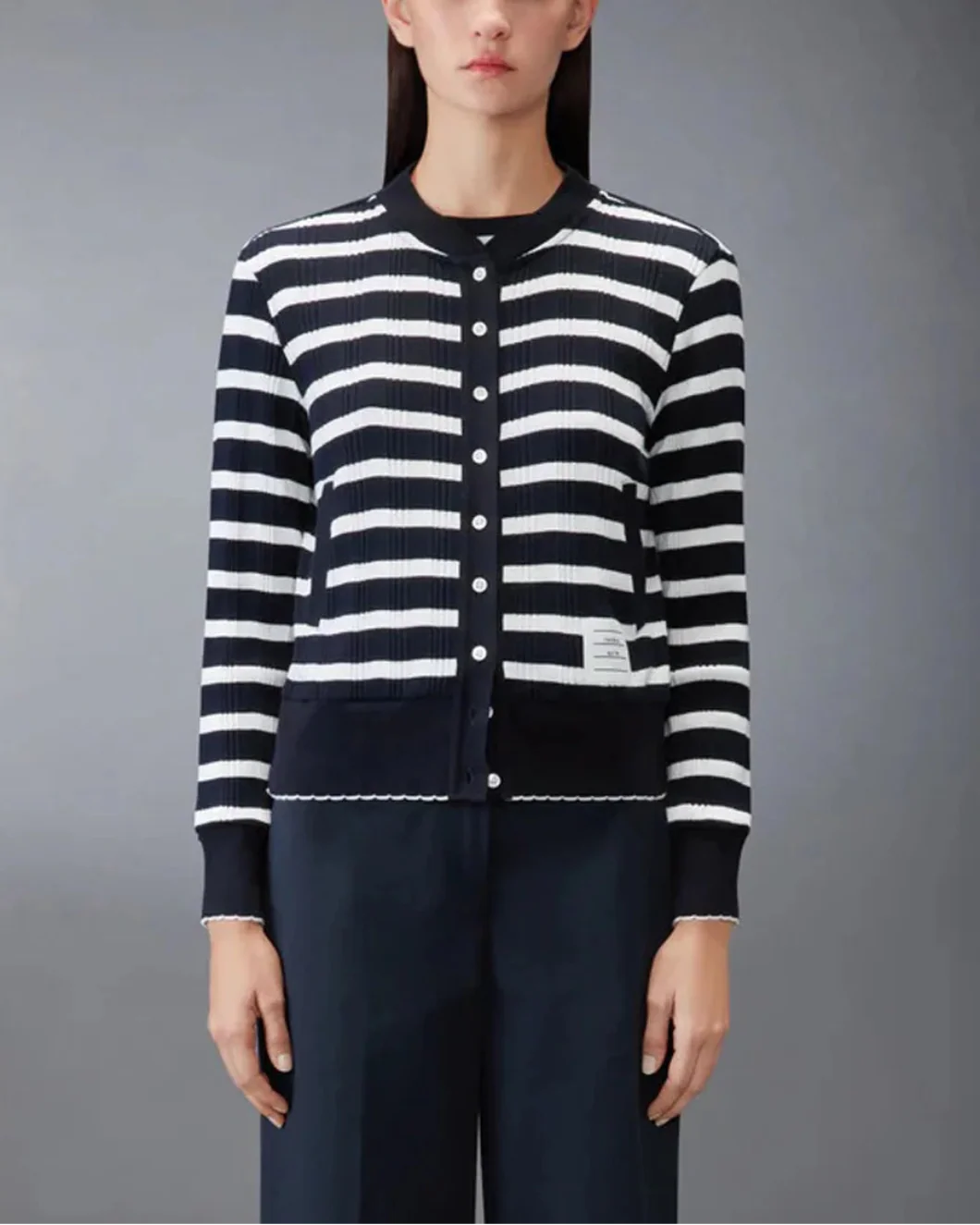 Striped Rib Scallop Edge Cardigan - Image 2