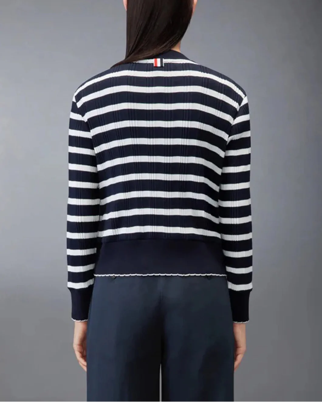 Striped Rib Scallop Edge Cardigan - Image 3