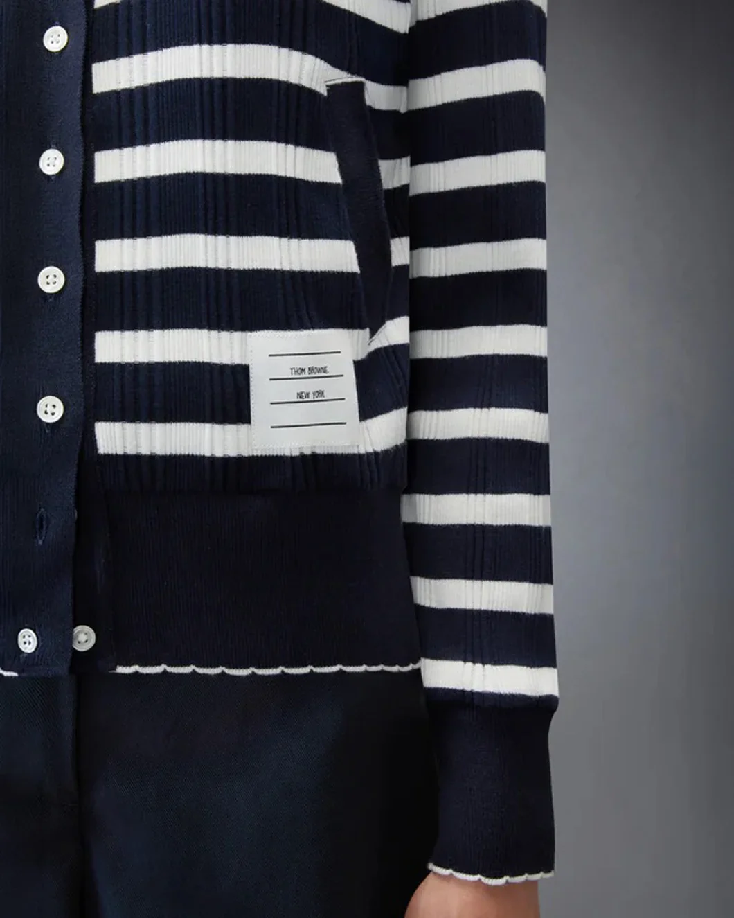 Striped Rib Scallop Edge Cardigan - Image 5
