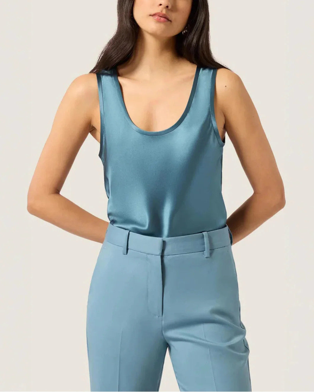 Tank in Silk Charmeuse Steel Blue - Image 5